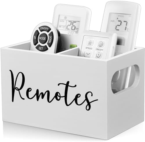 DRASTAR Remote Control Holder, Wood TV Remote Holder, Remote Storage Caddy, Remote Control Organizer (White, 2 Slots) by EnhanceYourDailyLife