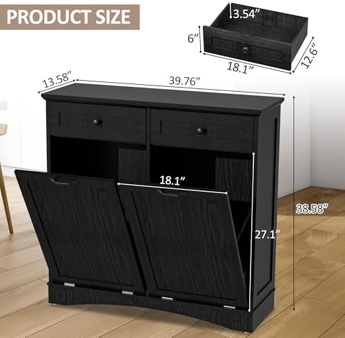 Double Tilt Out Trash Cabinet Freestanding Dark Black - Image 4