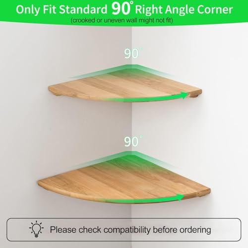 Corner Shelf, Solid Oak Wood Floating Corner Shelves Wall Mount Round End with Wire Hole for Small Plant Photo Frame for Bedroom Kitchen, Living Room - Image 2