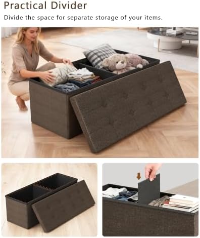 GLAXYFUR 43 Inches Folding Storage Ottoman Bench, Storage Chest, Brown - Image 3