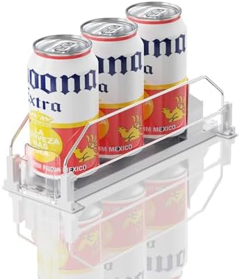 Drink Organizer for Fridge,12oz - Soda Can Dispenser for Refrigerator,Width Adjustable,Automatic Pusher Glide (White 10" D, 1ROW) by LOVEFORBETTERLIFE