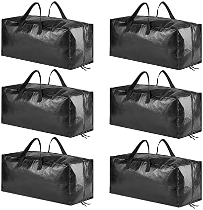 SpaceAid Heavy Duty Moving Bags, Extra Large Storage Totes W/Backpack Straps Strong Handles & Zippers, Alternative to Moving Boxes, Packing & Moving Supplies, Black (6 Pack) by SpaceAid