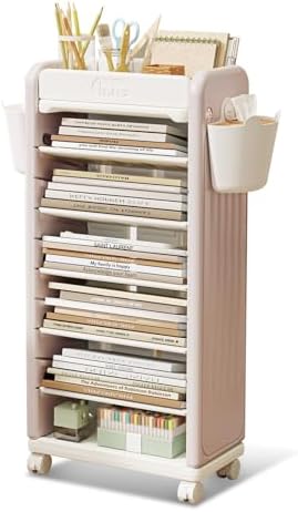 UNICOO 7-Tier Rolling Book Cart with Wheels, Mobile Bookshelf by UNICOO