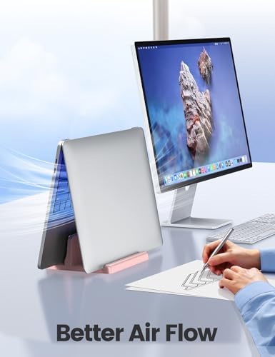 Vaydeer Vertical Laptop Stand Holder Plastic Adjustable Desktop Notebook Dock Space-Saving 3 in 1 for All MacBook Pro Air, Mac, HP, Dell, Microsoft Surface, Lenovo, up to 17.3 inches (Pink) - Image 3