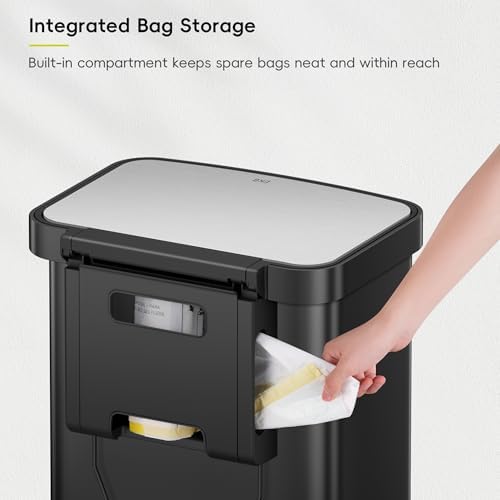 EKO Hudson 50 Liter/13.2 Gallon Kitchen Trash Can with Soft Close Lid, Stainless Steel Step Trash Can, Garbage Can with Rear Trash Bag Storage Compartment for Kitchen, Matte Black - Image 4