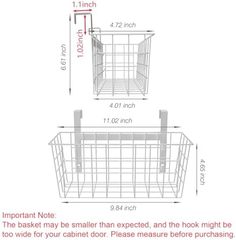 MaraFansie Basket with Hook, Grid Storage Basket, Over the Cabinet Door Organizer, Wire Hanging Basket with Hook Over the Door/Railing, Under Sink Kitchen Cabinet, Pantry, Bathroom, White, 4 Pack - Image 6