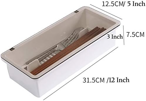 Large Flatware Tray Kitchen Drawer Organizer With Lid And Drainer - Plastic Kitchen Cutlery Tray and Utensil Storage Container with Cover - Dinnerware Holder White - Image 5