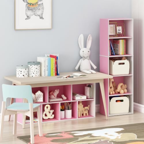 Furinno LUDER 7-Cube Book Shelf, Kids Bookshelf, Toy Storage, White/Pink - Image 5