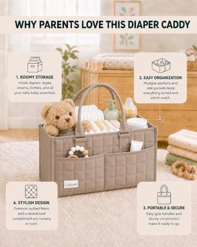 Baby Diaper Caddy Organizer, Portable Nursery Storage Basket with Handle - Image 4
