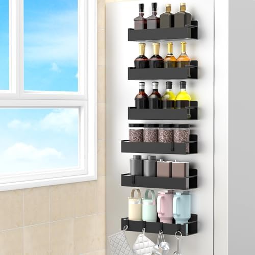 HuggieGems 6 Pack Black Magnetic Spice Rack Organizer for Refrigerator by HuggieGems