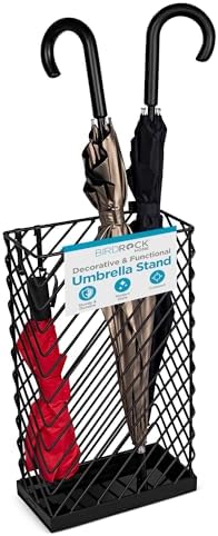 BIRDROCK HOME Decorative Umbrella Stand with Removable Water Tray - Large Metal Umbrella Rack and Cane Walking Stick Organizer for Entryway - Umbrella Holder for Indoor & Outdoor - Black, Diagonal by BIRDROCKHOME