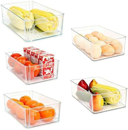 Refrigerator Organizer Bins 5 Pack Stackable Fridge Organizers with Handles Clear Freezer Storage Containers for Pantry, Cabinets,Shelves, Drawer – BPA-Free Plastic Kitchen Organizers by Unknown