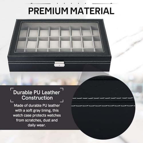 MYFULLY 24 Slot Watch Box, Lockable Watch Storage Organizer - Image 3