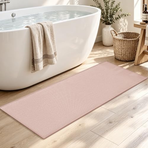chakme Bathroom Rugs Mat 47x17, Ultra Thin Non Slip Bath Mat Runner Quick Dry Absorbent Bath Mat for Bathroom Floor, (Pink, 47"x17") - Image 3