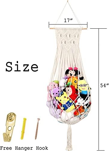 Stuffed Animal Hammock Wall Hanging Net for Stuffed Animal Storage Plush Toy Holder Macrame Toy Display for Boho Kidroom Decor Nursery Organizer (Cream) - Image 6