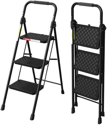 HBTower 3 Step Ladder, Folding Step Stool with Wide Anti-Slip Pedal by HBTower