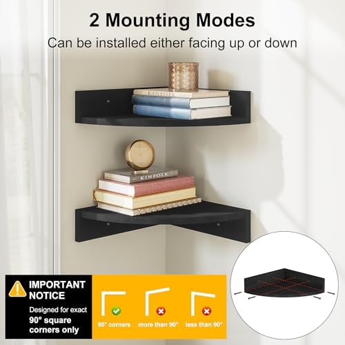Alsonerbay Wood Corner Floating Shelves Wall Mount 4-Pack, Black - Image 5
