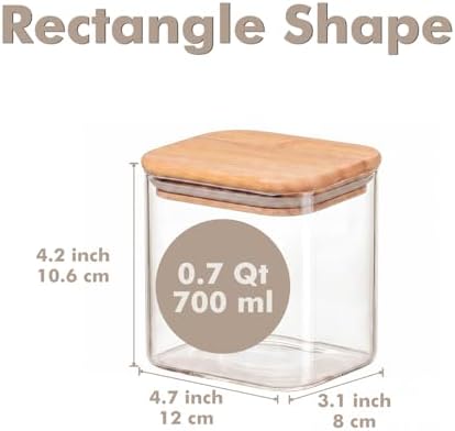 6-Pack 0.7Qt Small Rectangle Glass Storage Jars with Bamboo Lids - Image 2