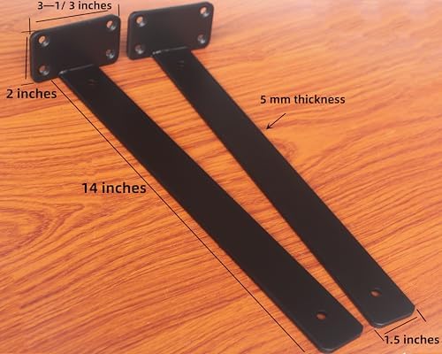 4 Pack - 14 inch Black Hidden L Shelf Bracket (1/5 Inch Thicked) Iron Floating Shelf Brackets Rustic Industrial Metal Brackets for Shelf Support - Image 2