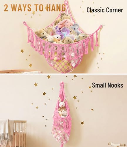 Lare Stuffed Animal Storage Hammock Corner Net - 45" W x 45" H (Rose Pink) - Image 5