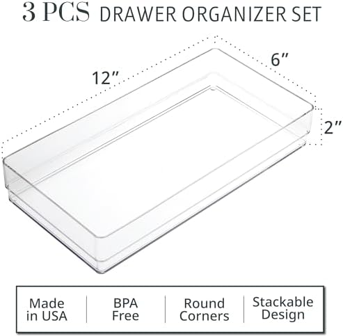 STORi SimpleSort 3-Piece Stackable Clear Drawer Organizer, 12" x 6" x 2" - Image 2