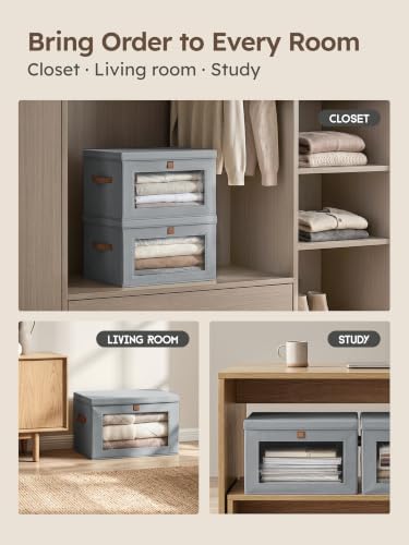 Homsorout Large Closet Storage Bins - Collapsible Storage Bins with Handles & Window, Fabric Cube Organizer with Lids, Decorative Boxes for Living Room, Closet, Dorm, 6 Pack, Grey - Image 6