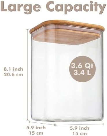 3.4Qt Large Glass Flour Cereal Storage Container with Bamboo Lid - Image 2