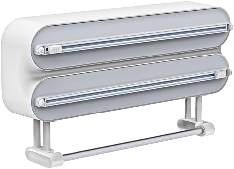 3 in 1 Aluminum Foil and Plastic Wrap Organize Dispenser with Cutter, Magnetic Paper Towel Holder for Fridge, Includes 1 Roll of Cling Film by Rasunkae