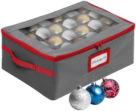 HOLDN’ STORAGE Christmas Ornament Storage Box with Dividers - Fits 48-3” Ornaments, 2 Removable Trays, Durable & Space-Saving, Clear Top Lid, Fits Underbed, Grey by HOLDN%E2%80%99STORAGE