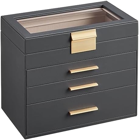 SONGMICS Jewelry Box Organizer, 4-Layer Storage with 3 Drawers, Glass Lid by SONGMICSbySONGMICSHOME