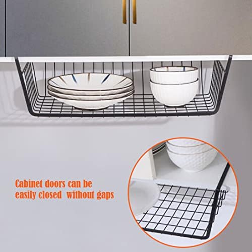 Under Shelf Storage Basket, Hanging shelf basket Slides Under Shelves for Storage Metal Under Cabinet Shelf Basket Organizer Space Saving for Kitchen Pantry Desk Bookshelf (Black Pack of 2) - Image 6