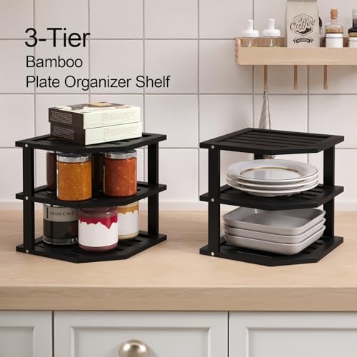 VERTORGAN 3 Tier Bamboo Dish Drying Rack,Corner Shelf 2 Pack(Black) - Image 4