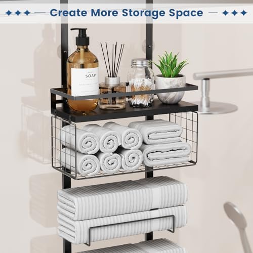 Aetyord Towel Racks for Bathroom Over The Door Towel Racks Towel Storage Organizer with Metal Shelf Basket for Bathroom Rv Camper (9-Tier Black) - Image 4