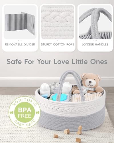 Maliton Cotton Rope Diaper Caddy Organizer - Nursery Storage Caddy, Baby Boy Changing Table Must Have, Perfect - Image 3