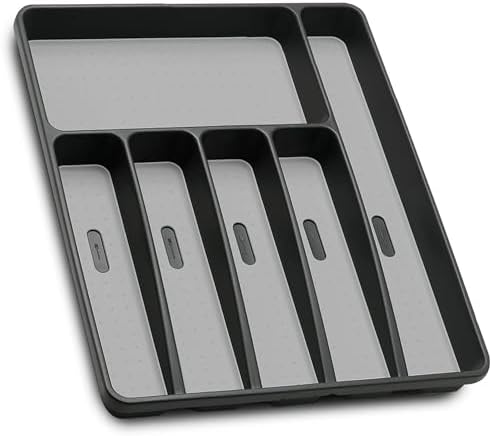 Loyareal Silverware Organizer Utensil Organizer Holder Kitchen Drawer Organizer Plastic Silverware Tray for Drawer Flatware Organizer 6 Compartment Black by Loyareal