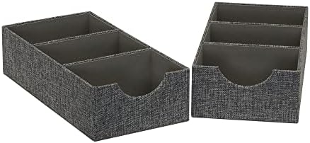 Household Essentials Organizer Tray Accessory in Fabric‑Covered Sturdy Drawer Organizer with Three Compartments, Graphite Gray, Set of 2 by HouseholdEssentials
