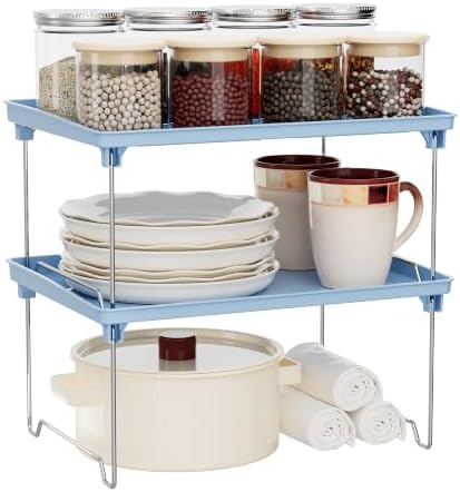 STARLATTA 2 Pcs Blue Countertop Cabinet Organizer Shelf by STARLATTA