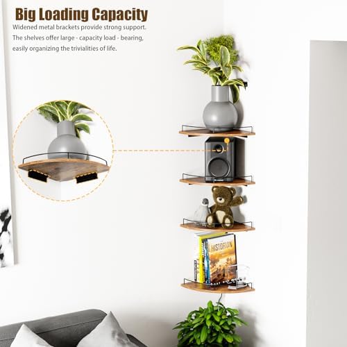 Corner Shelf Wall Mount, Floating Corner Shelves, Set of 4 Corner Wall Shelf Organizer,Rustic Wood Wall Storage Display Shelves forLiving Room Bedroom Bathroom Kitchen - Image 3