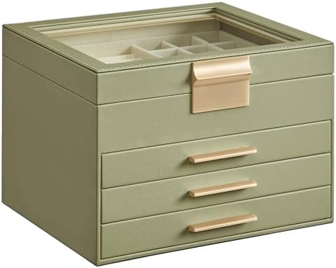 SONGMICS Jewelry Box Organizer, 4-Layer Storage with 3 Drawers, Glass Lid by SONGMICSbySONGMICSHOME