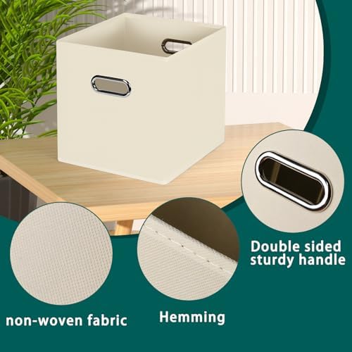 Black Foldable Storage Cubes Bins, Fabric Storage Box Cubes Organizer Baskets with Dual Handles for Home Organizer,Set of 3,(Creamy-White) - Image 7