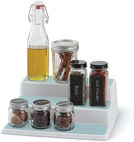 Copco Non-Skid 3-Tier Spice Pantry Kitchen Cabinet Organizer, 10-Inch, White/Aqua - Image 3