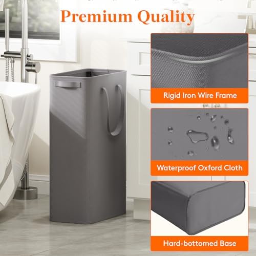 Lifewit 2 Pack Slim Laundry Hamper with Handles, 65L, Grey - Image 6