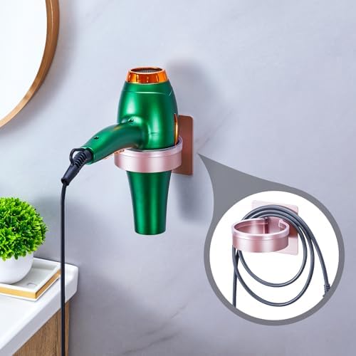 Blow Dryer Holder Wall Mounted, hairdryer holder for bathroom, Blow Dryer Organizer, hair tool organizer wall mount, Adhesive Hair Dryer Storage for Bathroom Barber Shop (Rose Gold) - Image 6