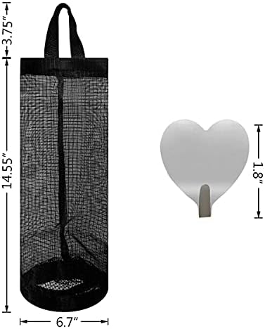 2 Pcs Plastic Bag Holder Trash Bags Storage Dispenser Organizer for Home Kitchen Mesh Hanging Storage Dispensers Recycling Garbage Folding Hanging Storage Bag Grocery Bags Holder with 2 Hooks (Black) - Image 6