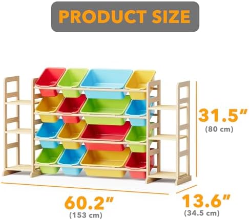 SpaceAid Toy Storage Organizer with 6 Shelves and 16 Bins, Toy Organizers Storage Bookshelf, Kids Bin Shelf Toys Box Bookcase for Bedroom Playroom Organization Room Decor, Multi-Colored - Image 2