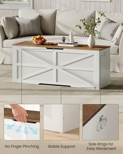 CHOEZON Storage Chest, 47.2" Wooden Storage Trunk, Modern Storage Bench with Safety Hinge, Toy Box, Farmhouse Style, for Bedroom, Living Room, Walnut and White MCW16WL - Image 6