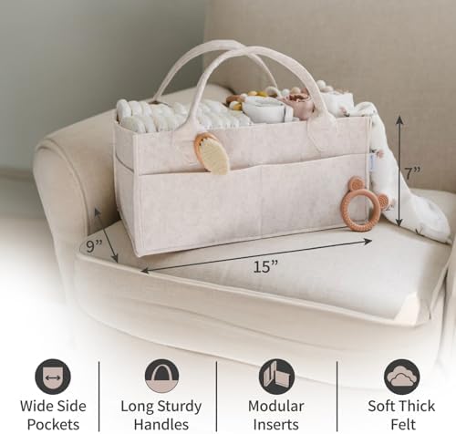 PUTSKA Baby Diaper Caddy Organizer, Felt Nursery Basket, Mocha, Large - Image 2