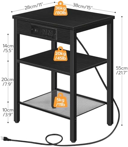HOOBRO Side Table with Charging Station, Small End Table for Small Space - Image 3