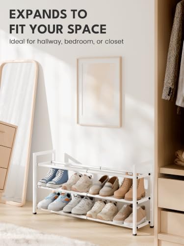 Bumusty 3 Tier Expandable Shoe Rack for Closet, White - Image 3