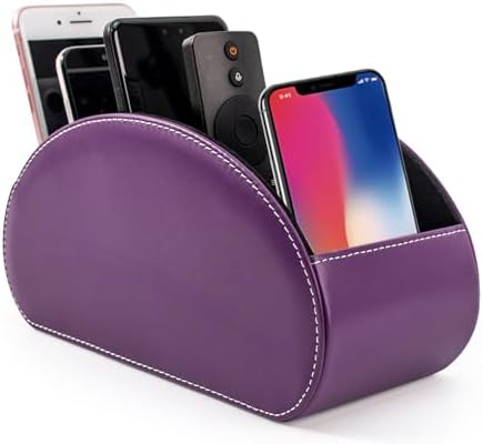Remote Control Holders Organizer Box with 5 Compartment PU Leather Multi-functional Office Desk Storage Caddy Store Tv Remote for Media Player,Brush,Pencil,Glassees&Office Supplies (Dark Purple) by WelcometoBONNYDODO